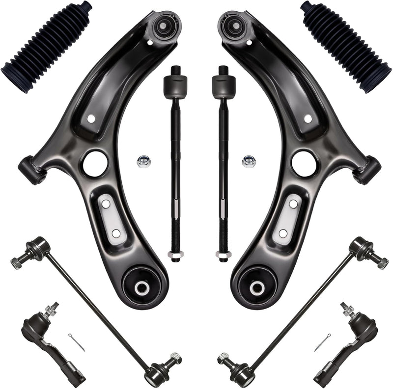 Front End Suspension Kit 10-Piece for Hyundai Accent 2018-2022, Kia Rio 2018-2023, Lower Control Arms, Tie Rod Ends