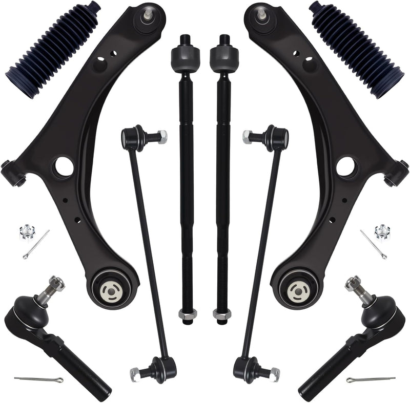 10Pc Front End Kit Fit for 08-20 Do-Dge Grand Caravan, 08-16 Ch-Rysler Town & Country, 2 Lower Control Arm W/Ball Joint 2 Sway Bar Link 4 Outer Inner Tie Rod End (K622033 K7258 ES80646 ES800403)