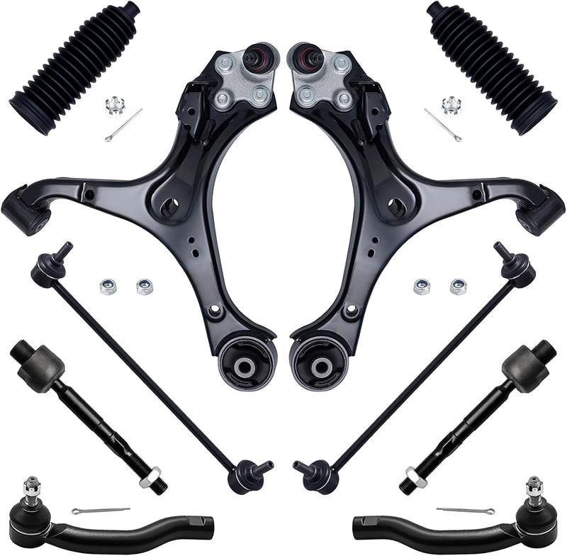 Front End Suspension Kit with Lower Control Arms, Tie Rods and Sway Bar Links for Honda Civic 2012-2015, Acura ILX 2013-2015