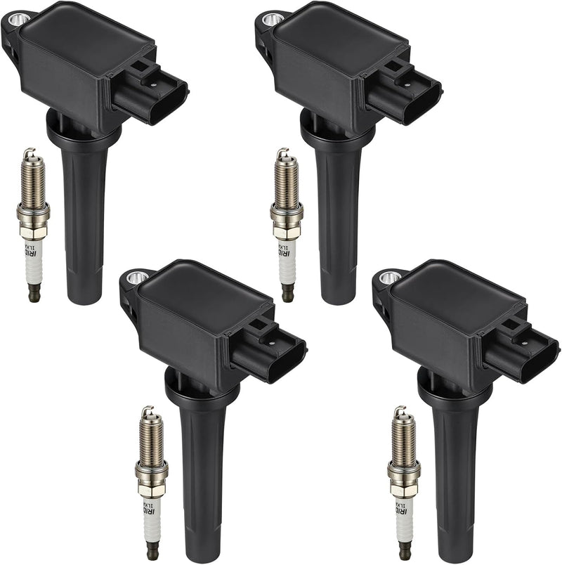 Ignition Coil and Iridium Spark Plug Set for Mazda L4, 4 Coils and 4 Plugs, Replaces UF656 PE0118100A