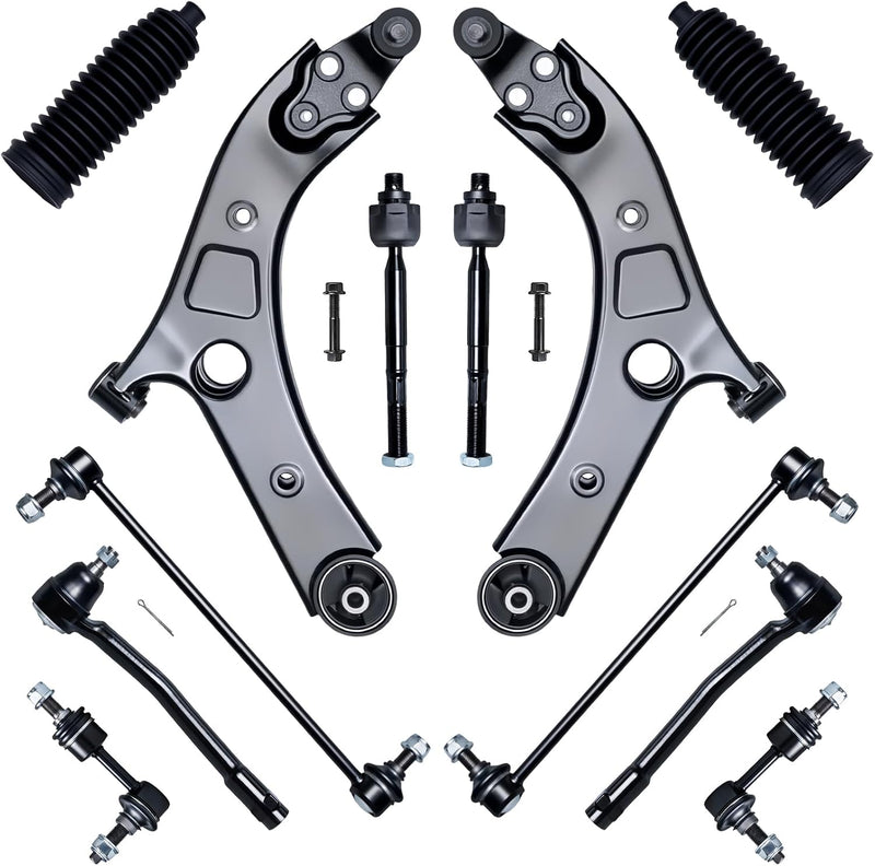 Suspension Kit 12-Piece, Front Lower Control Arms, Tie Rods, Front and Rear Sway Bar Links for Kia Sedona 2015-2021
