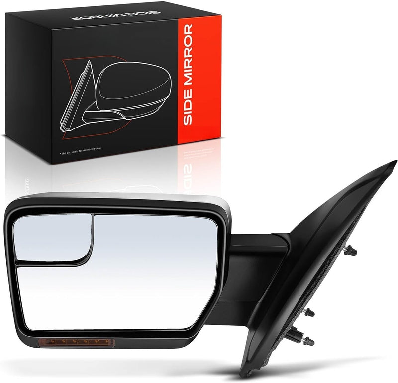 Front Left Driver Side Heated Power-Fold Mirror for Ford F-150 2011-2014, Turn Signal, Blind Spot, Memory, Chrome