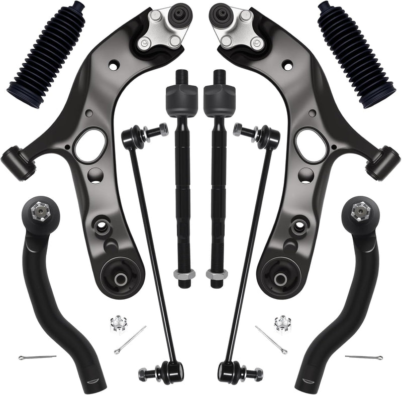 Front End Suspension Kit for Toyota RAV4 2006-2018, Lower Control Arms with Ball Joints, Sway Bar Links, Tie Rod Ends, Boots