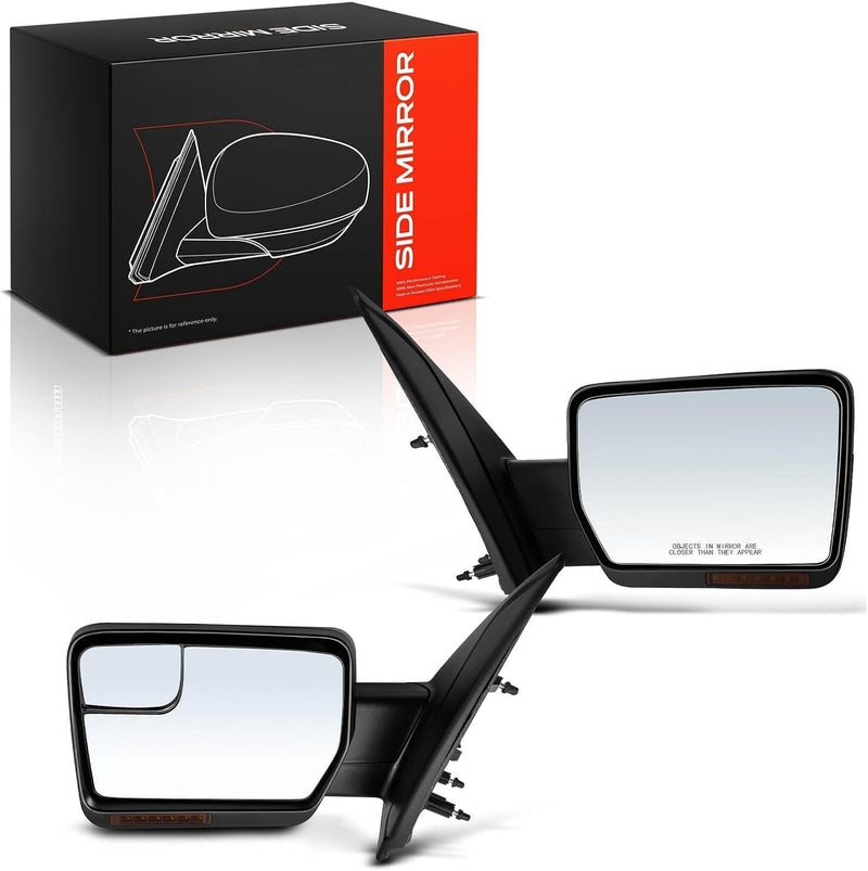 Front Driver and Passenger Side Heated Power Mirrors for Ford F-150 2011-2014, Turn Signals, Blind Spot Glass, Pair