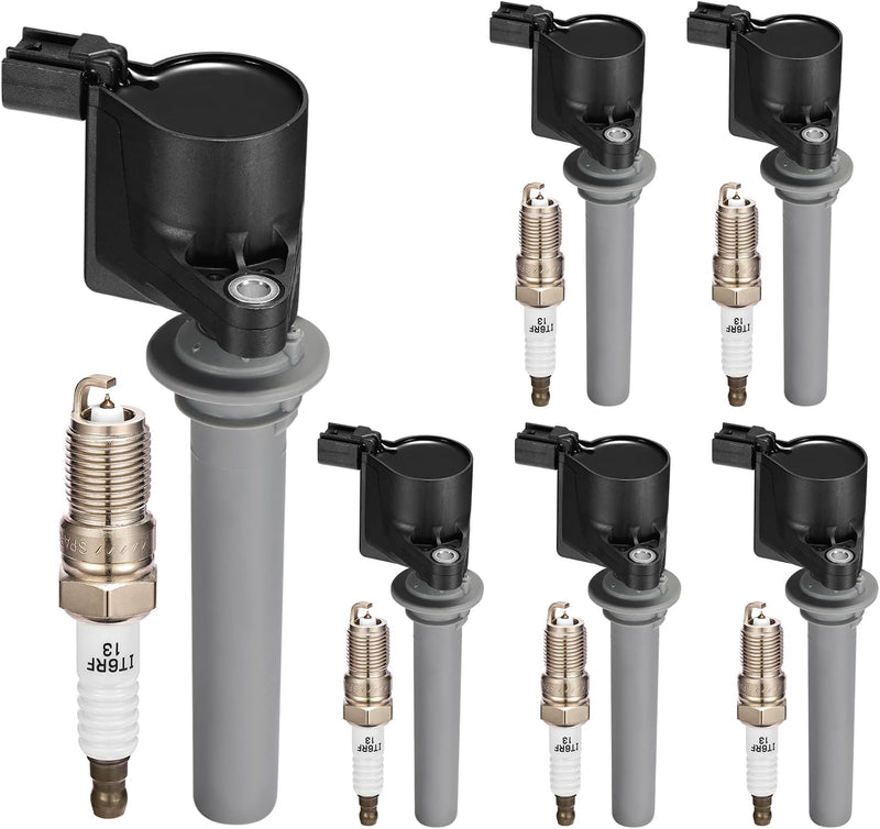 Ignition Coil and Iridium Spark Plug Set for Ford and Mazda 3.0L V6 Engines, 6 Coils and 6 Plugs, Replaces UF406, SP493