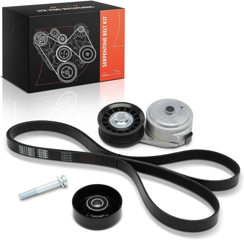 Serpentine Belt, Tensioner and Idler Kit for Chevrolet Express 1500 1996-2002, GMC Savana 1500 1996-2002, 4.3L, 5.0L or 5.7L