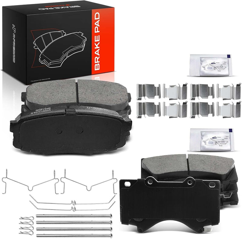 Front and Rear Ceramic Brake Pads for Toyota Tundra 2007-2021, Sequoia 2008-2021, Land Cruiser 2013-2021