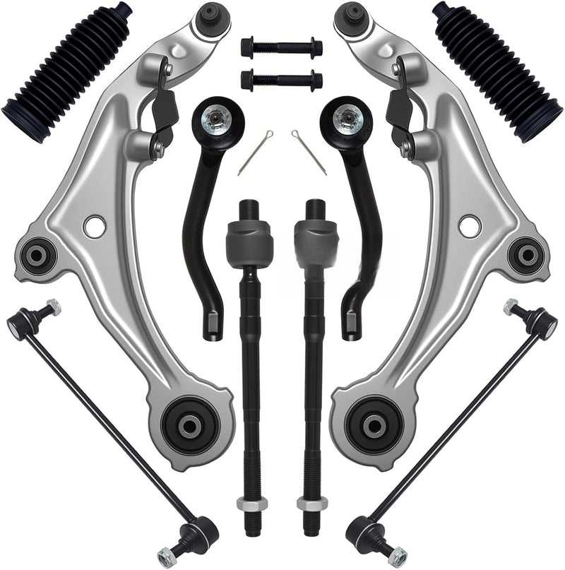 Front End Suspension Kit for Nissan Murano 2009-2014, Lower Control Arms with Ball Joints, Sway Bar Links, Tie Rod Ends