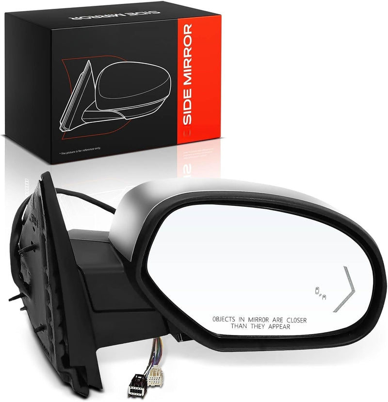 Front Right Passenger Side Heated Power-Fold Mirror for Chevrolet Tahoe 2007-2014, GMC Yukon 2007-2014, Memory, Chrome
