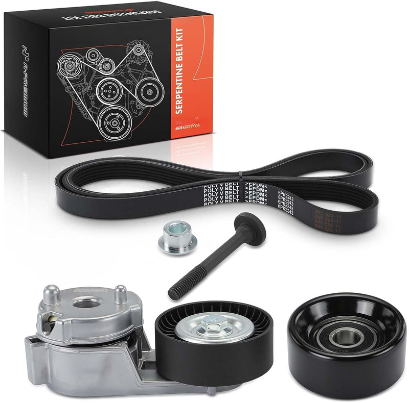 Serpentine Belt, Tensioner and Pulley Kit for Jeep Grand Cherokee 1999-2004, Wrangler 2000-2006 4.0L