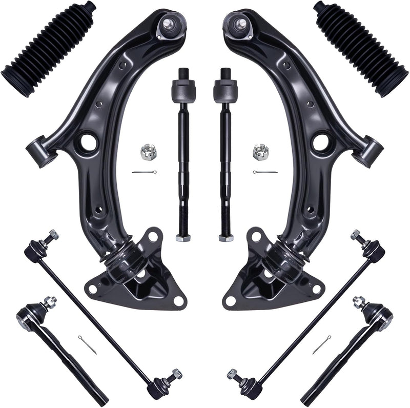 Front End Suspension Kit for 2009-2014 Honda Fit, Lower Control Arms with Ball Joints, Sway Bar Links