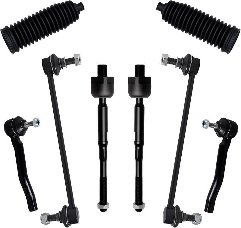 Front Inner and Outer Tie Rod End and Sway Bar Link Kit for Nissan Juke 2011-2017, Leaf 2011-2013, 8-Piece