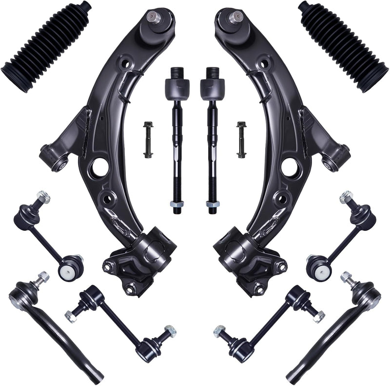 Suspension Kit 12-Piece, Front Lower Control Arms, Tie Rods, Front and Rear Sway Bar Links for Mazda CX-9 2007-2015