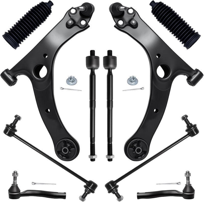 Front End Suspension Kit, 10-Piece, for Toyota Prius 2004-2009, Lower Control Arms, Ball Joints, Tie Rod Ends, Sway Bar Links