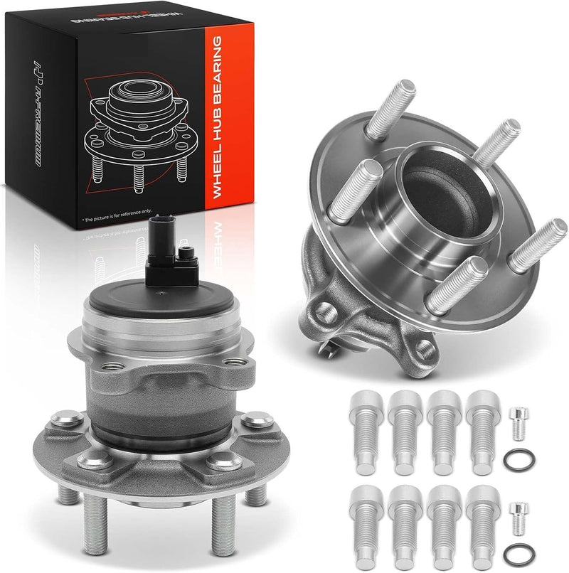 Rear Wheel Bearing and Hub Assembly Pair with ABS Sensor, 5-Lug, for Ford Focus 2012-2018, 1.0L 2.0L, Without Parking Assist
