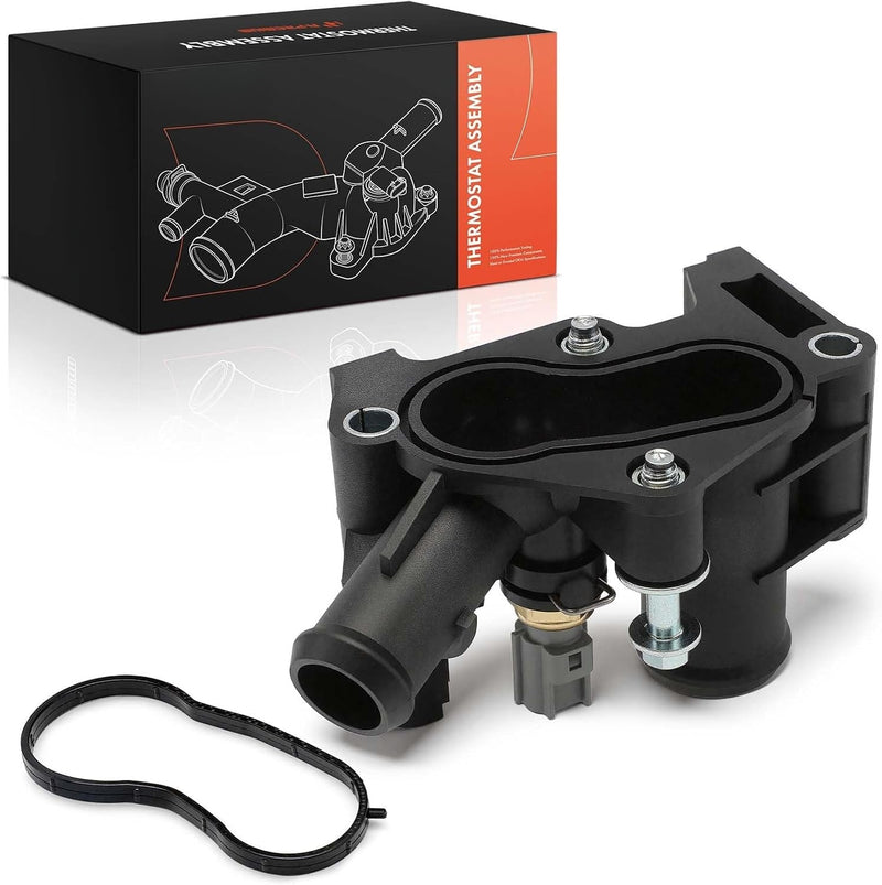 Rear Thermostat Housing Assembly with Sensor and Seal for Ford Fiesta 2011-2019, 1.6L L4