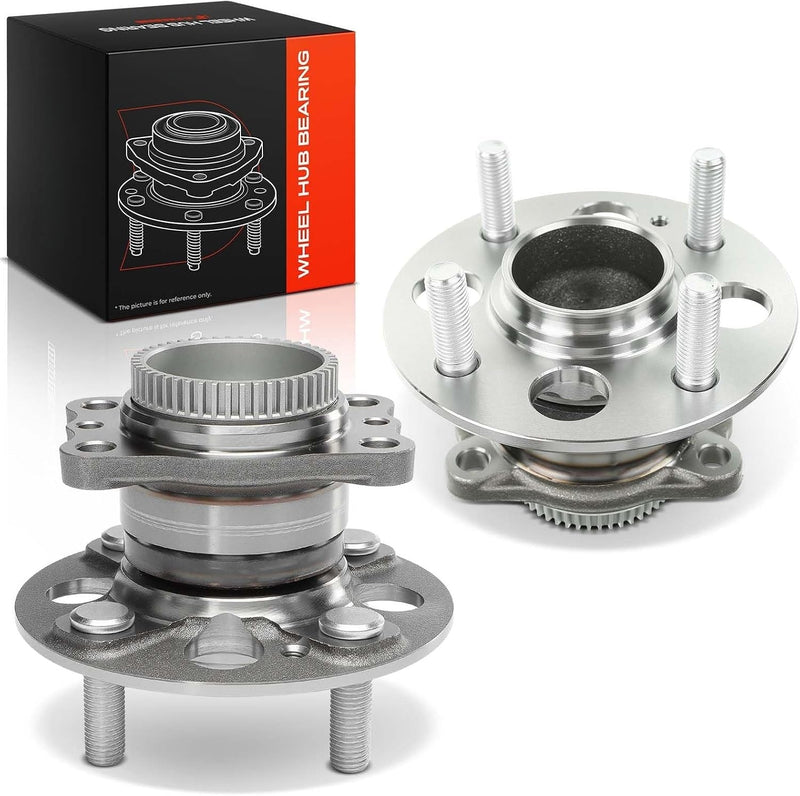 Rear Wheel Bearing and Hub Assembly Pair with ABS Ring, 4-Lug, for Hyundai Accent 2012-2017, Kia Rio 2012-2017