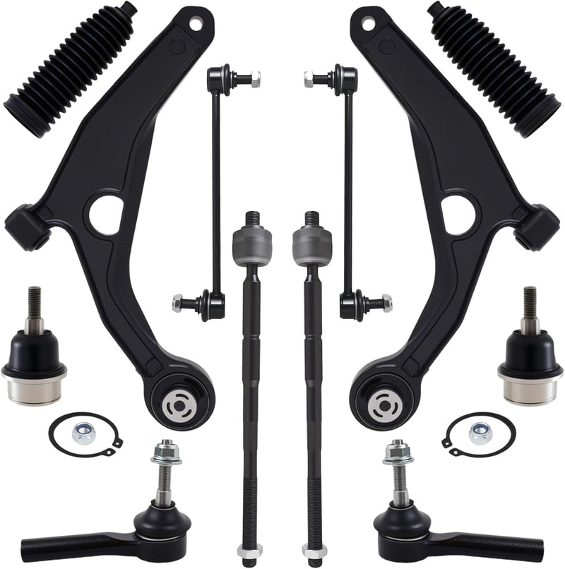 Front Suspension Kit 12-Piece, Lower Control Arms, Ball Joints, Tie Rods, Sway Bar Links for Dodge Journey 2009-2020