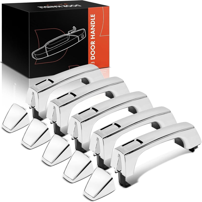 Front, Rear and Cargo Exterior Door Handle Set for Hummer H3 2006-2010, Chrome, 5-Piece Set