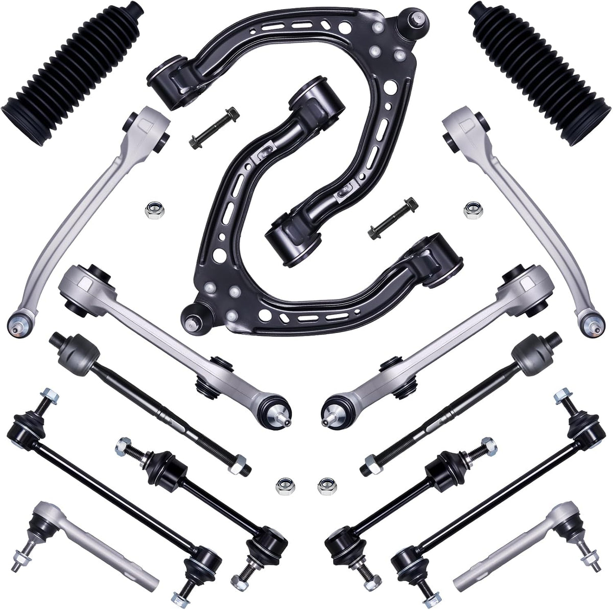 16Pcs Front End Suspension Kit (AWD) Fit for 16-21 Te-Sla Model S, Control Arm W/Ball Joint, Sway Bar Link, Outer Inner Tie Rod End (# MS95126 MS95128 MS95129 MS95807 MS95810 MS95704 MS95667)