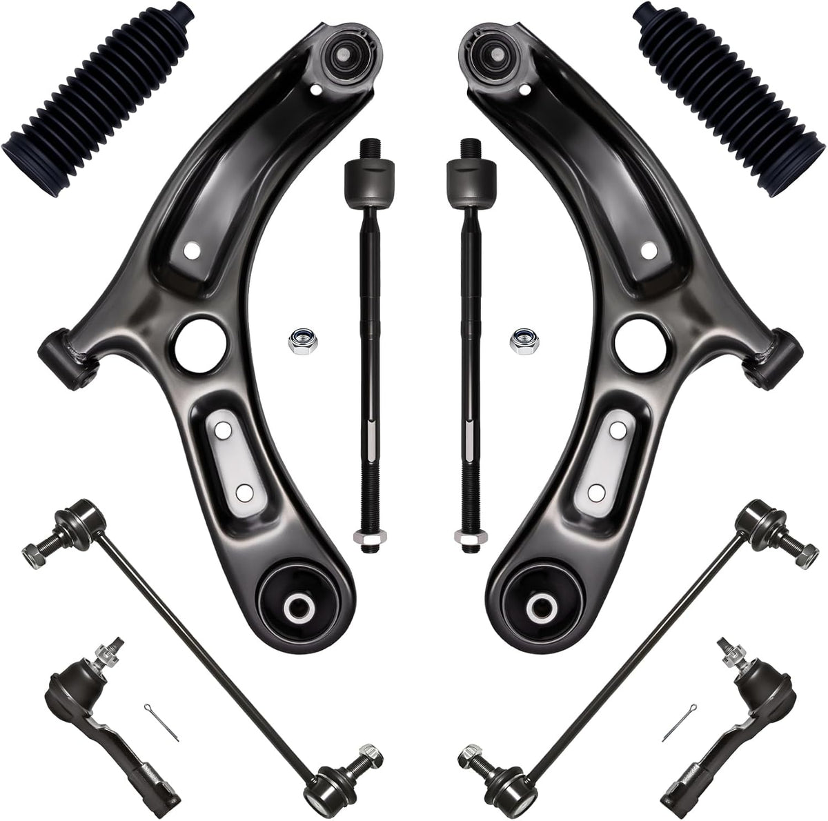 10Pcs Front End Suspension Kit Fit for 2018-2022 Hy-Undai Accent /18-23 Ki-A Rio, Lower Control Arm W/Ball Joint, Sway Bar Link, Outer Inner Tie Rod End (# K623796 K750523 EV801601 ES801614)