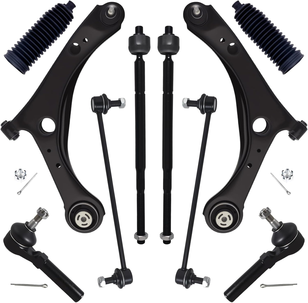 10Pc Front End Kit Fit for 08-20 Do-Dge Grand Caravan, 08-16 Ch-Rysler Town &amp; Country, 2 Lower Control Arm W/Ball Joint 2 Sway Bar Link 4 Outer Inner Tie Rod End (K622033 K7258 ES80646 ES800403)