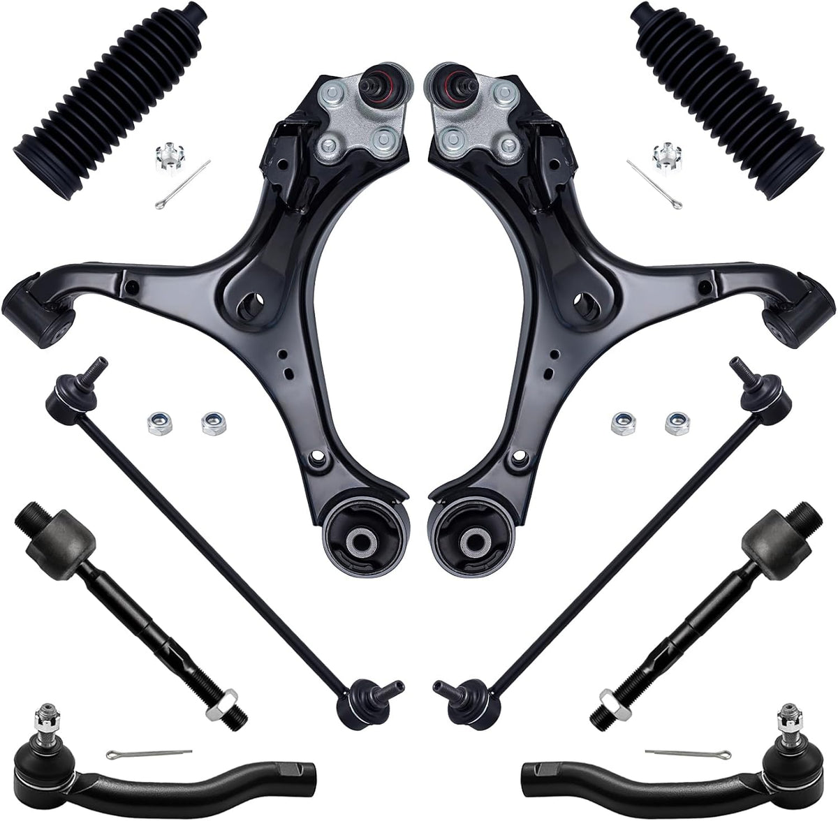 10Pc Front End Suspension Kit Fit for 2012-2015 Ho-Nda Civic /13-15 Ac-Ura ILX, 2 Lower Control Arm W/Ball Joint 2 Sway Bar Link 4 Outer &amp; Inner Tie Rod End (# 520-695 K750605 EV800906 ES800912)