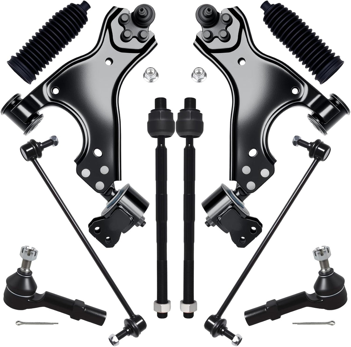 10Pc Front End Kit Fit for 2008-2017 Bu-Ick Enclave Chevy Traverse, 07-16 G-MC Acadia, 07-10 Outlook, 2 Lower Control Arm 2 Sway Bar Link 4 Outer Inner Tie Rod End (# K621231 EV800572 K750155)