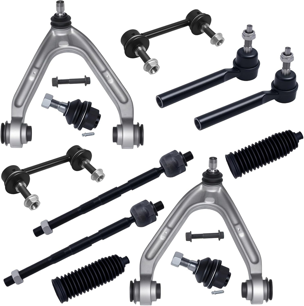 12Pcs Front End Kit Fit for 2006-2010 Hu-Mmer H3, 09-10 H3T, 2 Upper Control Arm 2 Ball Joint 2 Sway Bar Link 4 Outer &amp; Inner Tie Rod End (# K621675 K621676 K750185 EV800609 ES800762 K500250)