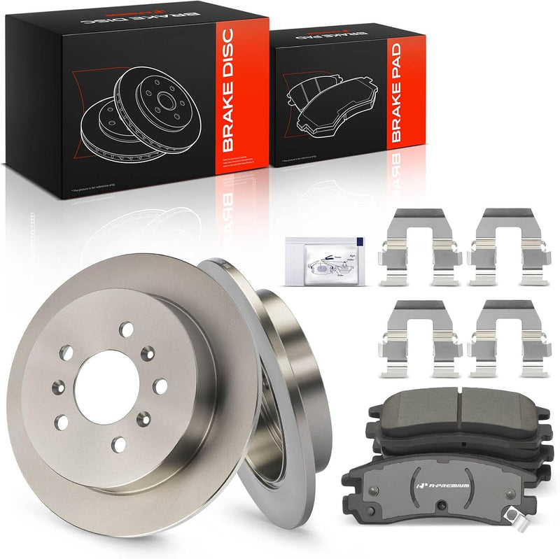 Rear Solid Brake Rotors and Ceramic Pads Kit for Chevrolet Impala 2006-2010, Monte Carlo 2006-2007, Buick LaCrosse 2008-2009