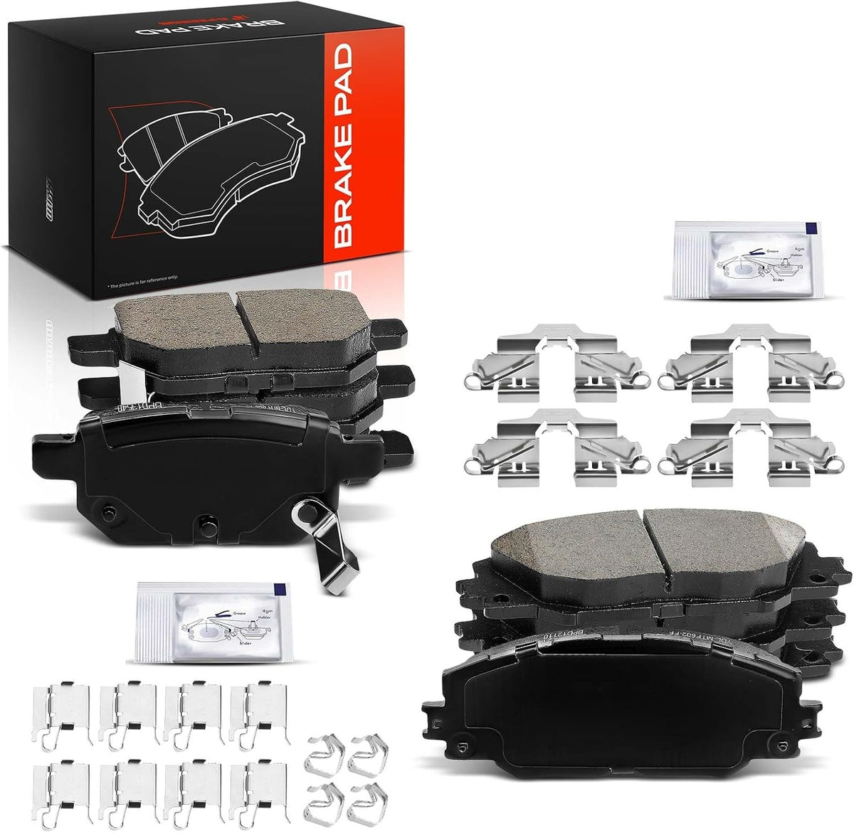 Front and Rear Ceramic Brake Pads 8-Piece Set for Toyota Corolla 2014-2019, Matrix 2009-2014, Scion xB 2008-2015, Pontiac Vibe 2009-2010