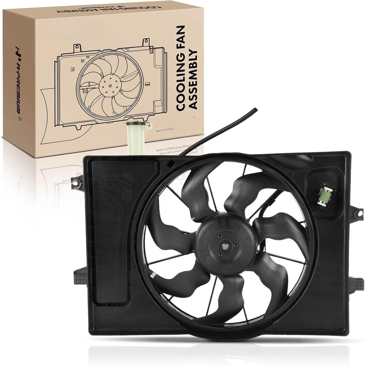 Radiator Cooling Fan Assembly with Shroud and Coolant Reservoir for Hyundai Elantra 2021-2023, US-Built, 3-Pin