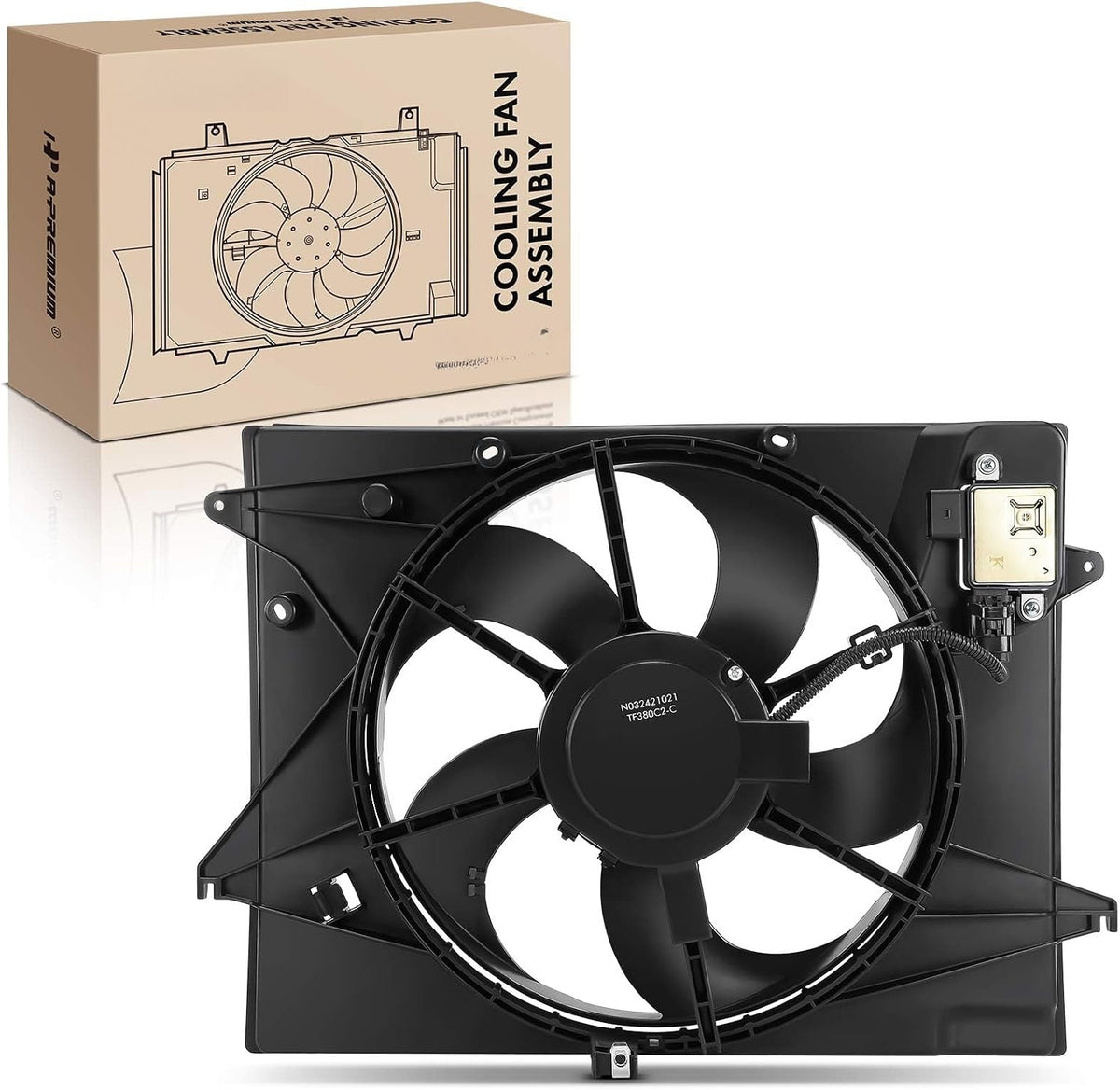 Radiator Cooling Fan Assembly with Shroud and Control Module for Hyundai Sonata 2018-2019, 2.4L, 5 Blades