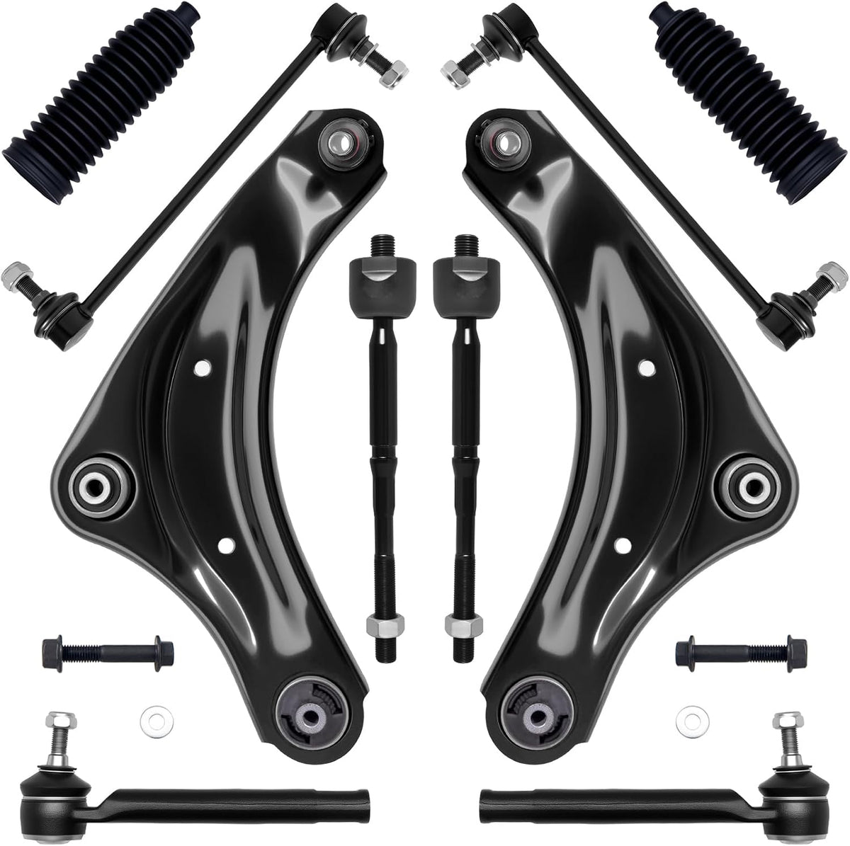10Pc Front End Suspension Kit Fit for 2013-2024 Ni-Ssan Leaf, 2 Lower Control Arm W/Ball Joint 2 Sway Bar Link 4 Outer Inner Tie Rod End (# K621156 K621157 K750719 EV800951 ES801171)