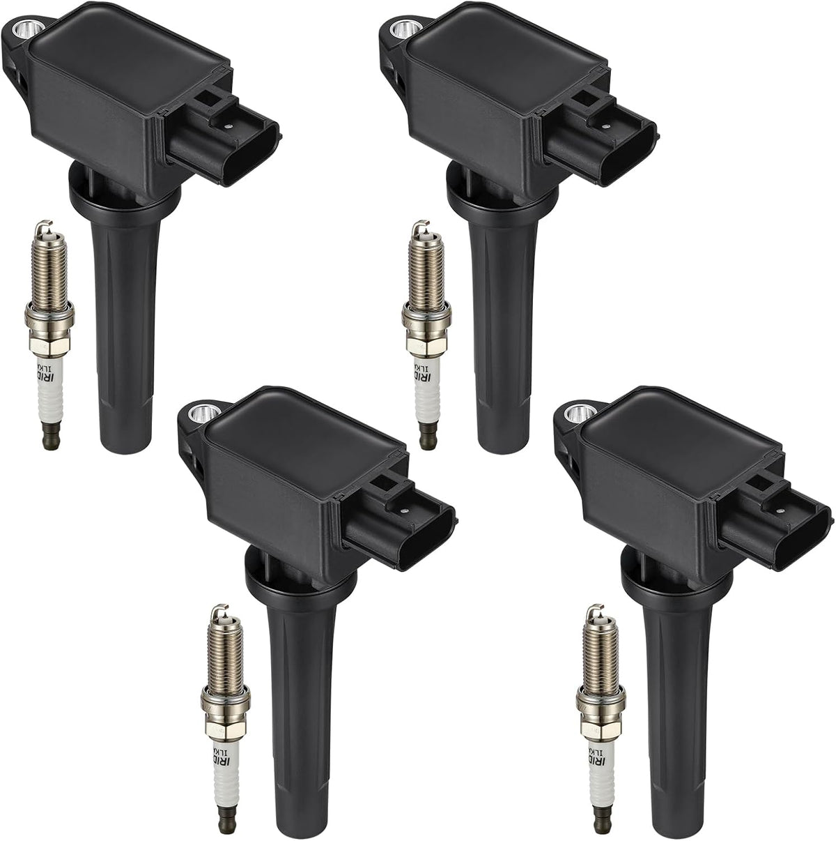Ignition Coil and Iridium Spark Plug Set for Mazda L4, 4 Coils and 4 Plugs, Replaces UF656 PE0118100A