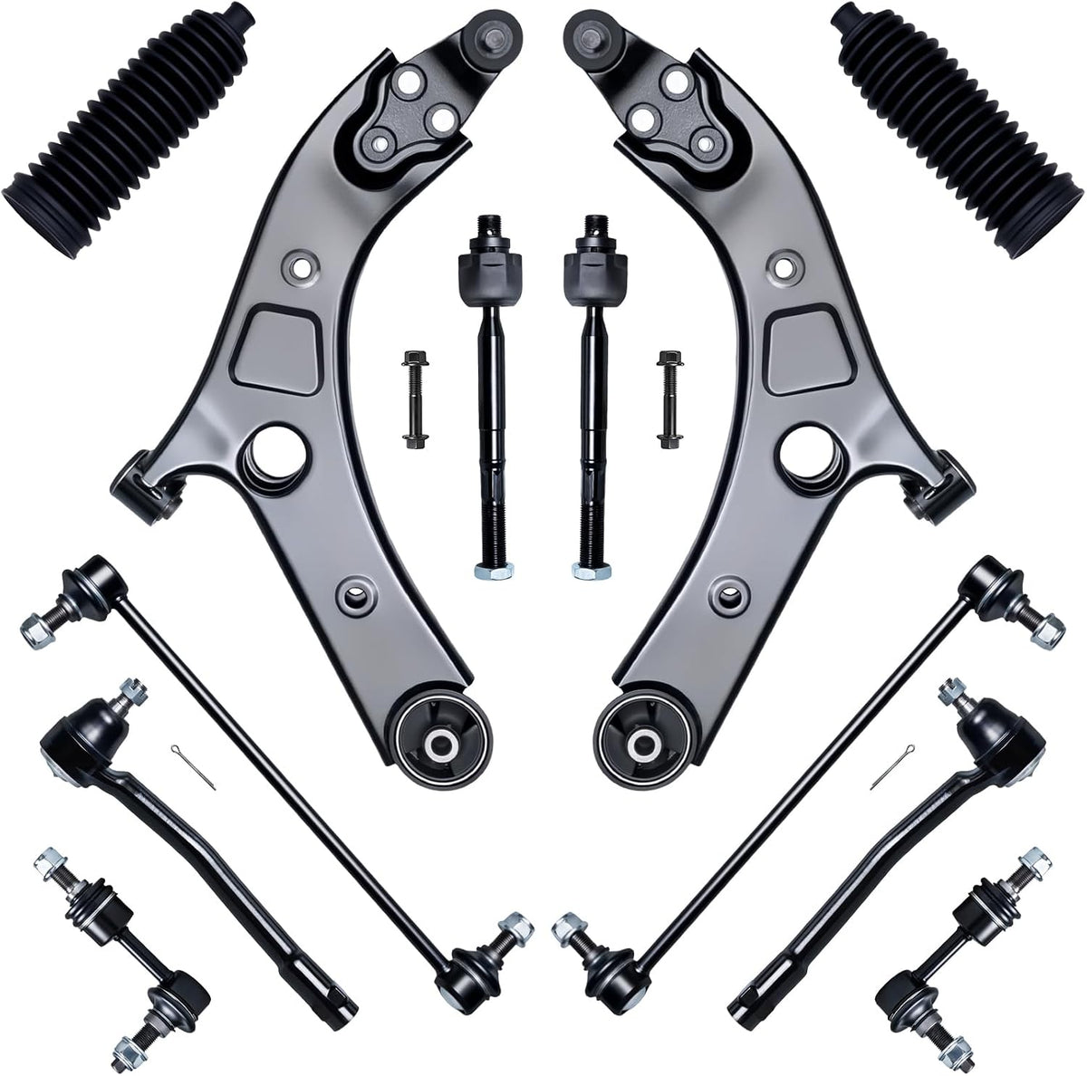 12Pcs Front End Suspension Kit Fit for 2015-2021 Ki-A Sedona, Lower Control Arm W/Ball Joint, Sway Bar Link, Outer &amp; Inner Tie Rod End (# K623867 MS901249 K750423 K750808 EV801440 ES801368)