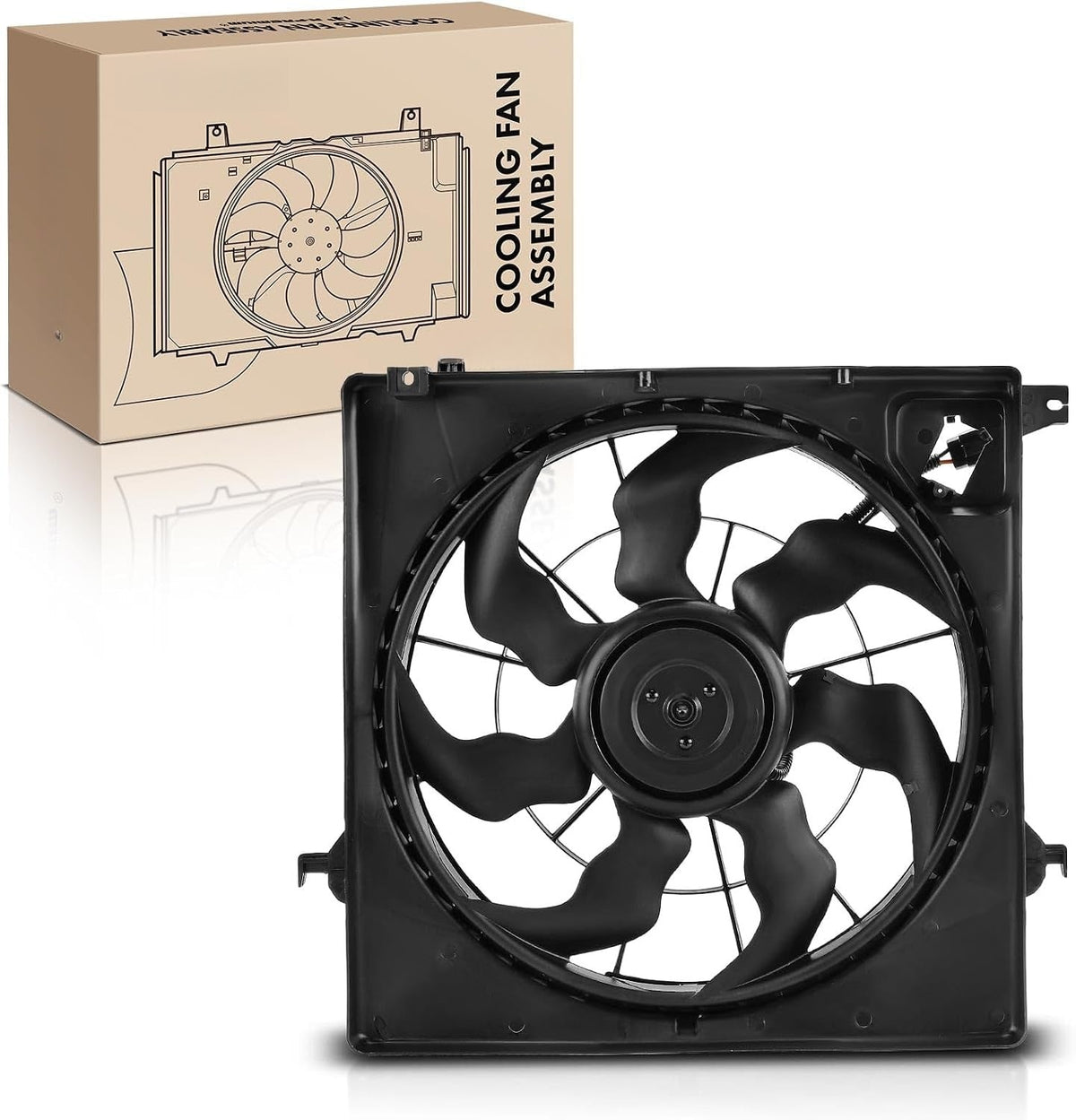Engine Radiator Cooling Fan Assembly with Shroud for Hyundai Santa Fe Sport 2013-2018, 2.0L