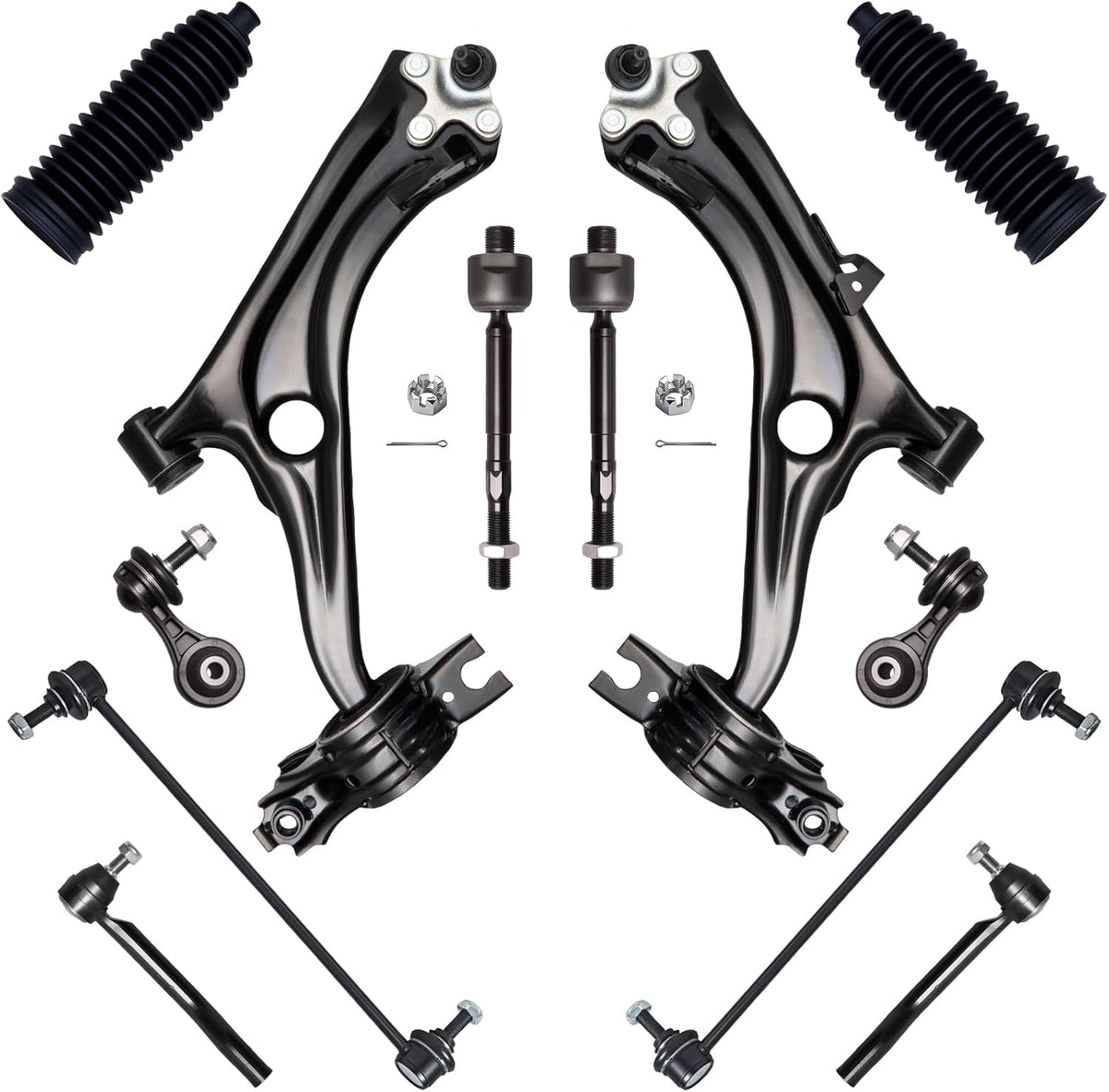 12Pcs Front End Suspension Kit Fit for 2016-2021 Ho-Nda Civic (No Type R), Lower Control Arm W/Ball Joint, Sway Bar Link, Outer &amp; Inner Tie Rod End (# K623651 K750865 K750874 EV801274 ES801250)