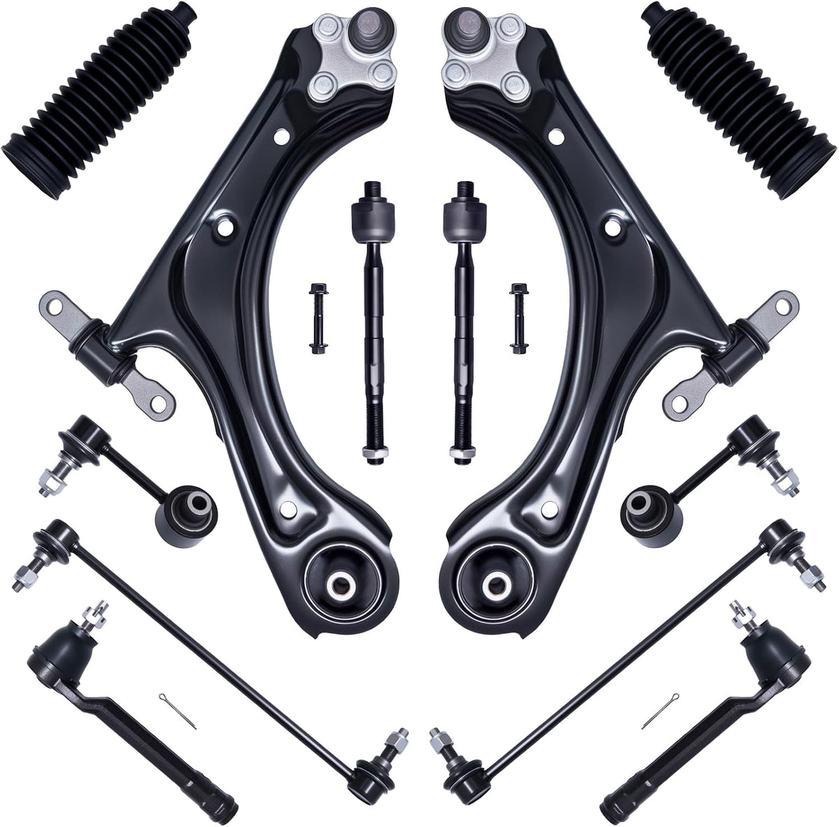 12Pcs Front End Suspension Kit (FWD) Fit for 23-25 Hy-Undai Tucson/Ki-A Sportage, Lower Control Arm W/Ball Joint, Sway Bar Link, Outer Inner Tie Rod End (# MS901346 MS90740 K750891 ES801760)