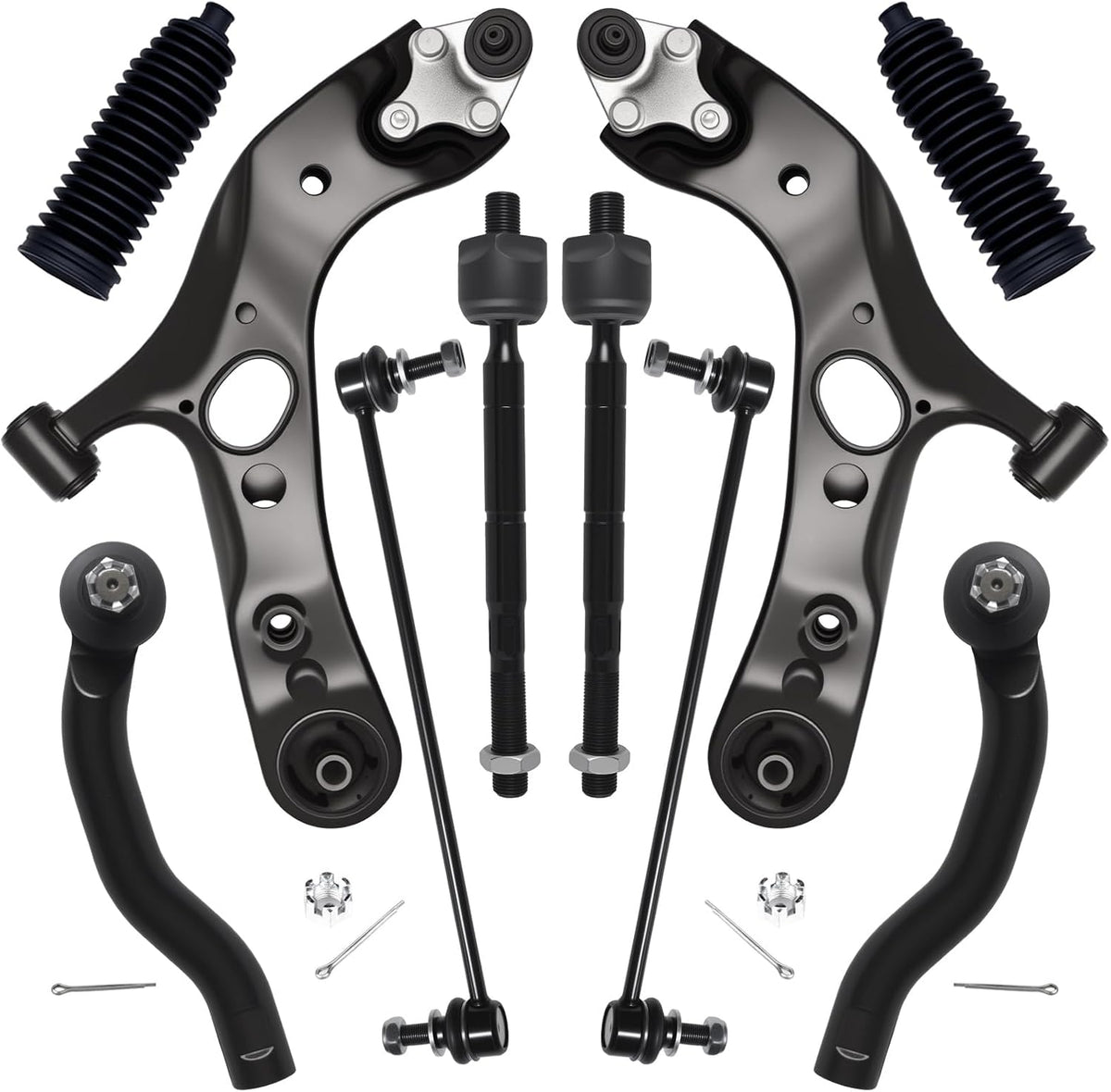 10Pc Front End Suspension Kit Fit for 2006-2018 To-Yota RAV4, 2 Lower Control Arm W/Ball Joint 2 Sway Bar Link 4 Outer &amp; Inner Tie Rod End (# K620586 K620587 K750043 EV800328 ES800053 ES800054)