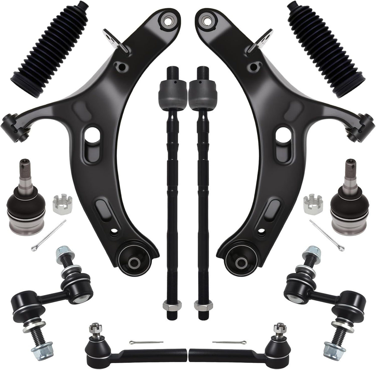 12Pcs Front End Suspension Kit Fit for 2010-2014 Su-Baru Outback, 2 Lower Control Arm 2 Ball Joint 2 Sway Bar Link 4 Outer &amp; Inner Tie Rod End (# 522-831 522-832 543-650 K750084 ES3712 K9513)