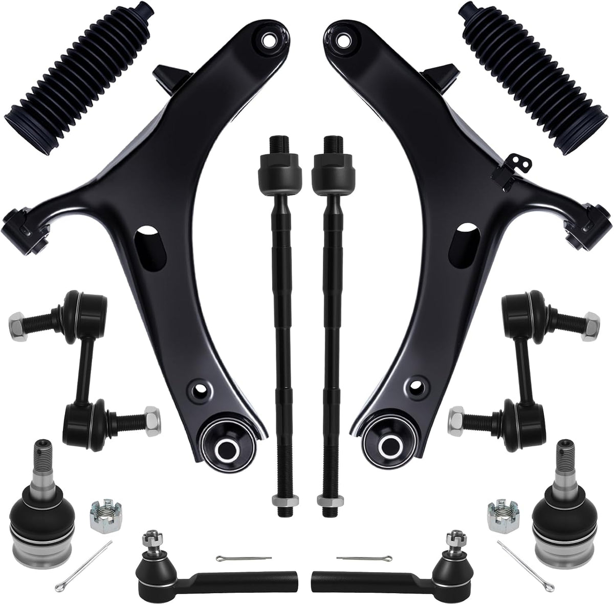 12Pcs Front End Suspension Kit Fit for 2005-2009 Su-Baru Outback Legacy, 2 Lower Control Arm 2 Ball Joint 2 Sway Bar Link 4 Outer &amp; Inner Tie Rod End (# K622030 K750049 EV801557 ES3712 K9513)