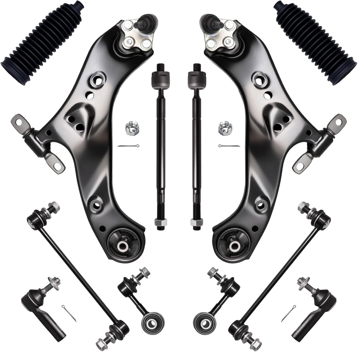 12Pcs Front End Suspension Kit Fit for 2019-2025 To-Yota RAV4, Lower Control Arm W/Ball Joint, Sway Bar Link, Outer &amp; Inner Tie Rod End (# K623927 527-515 K750966 K750994 EV801605 ES801663)
