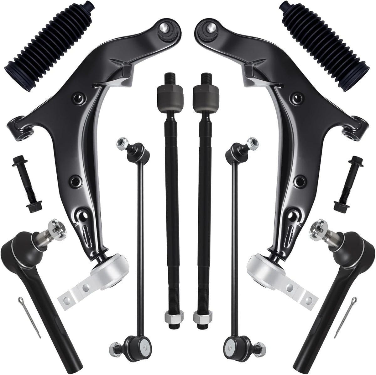 10Pc Front End Suspension Kit Fit for 2004-2009 Ni-Ssan Quest, 2 Lower Control Arm W/Ball Joint 2 Sway Bar Link 4 Outer &amp; Inner Tie Rod End (# K620560 K620561 K80255 K80256 EV800227 ES800404)