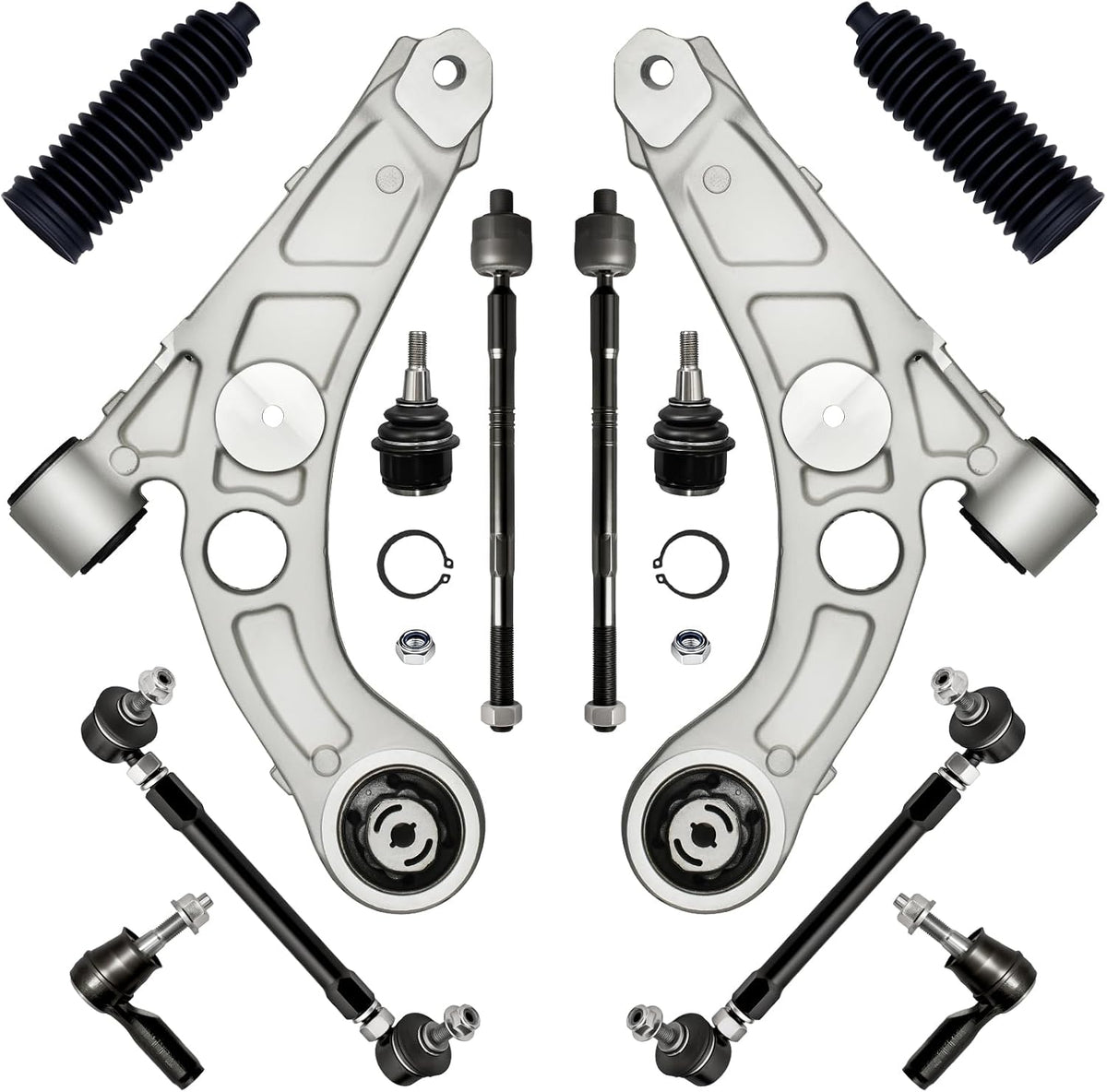12Pcs Front End Suspension Kit Fit for 2019-2023 Je-Ep Cherokee, Lower Control Arm, Ball Joint, Adj.Sway Bar Link, Outer Inner Tie Rod End (# K643774 K500287 K750704 K750741 EV801522 ES801510)