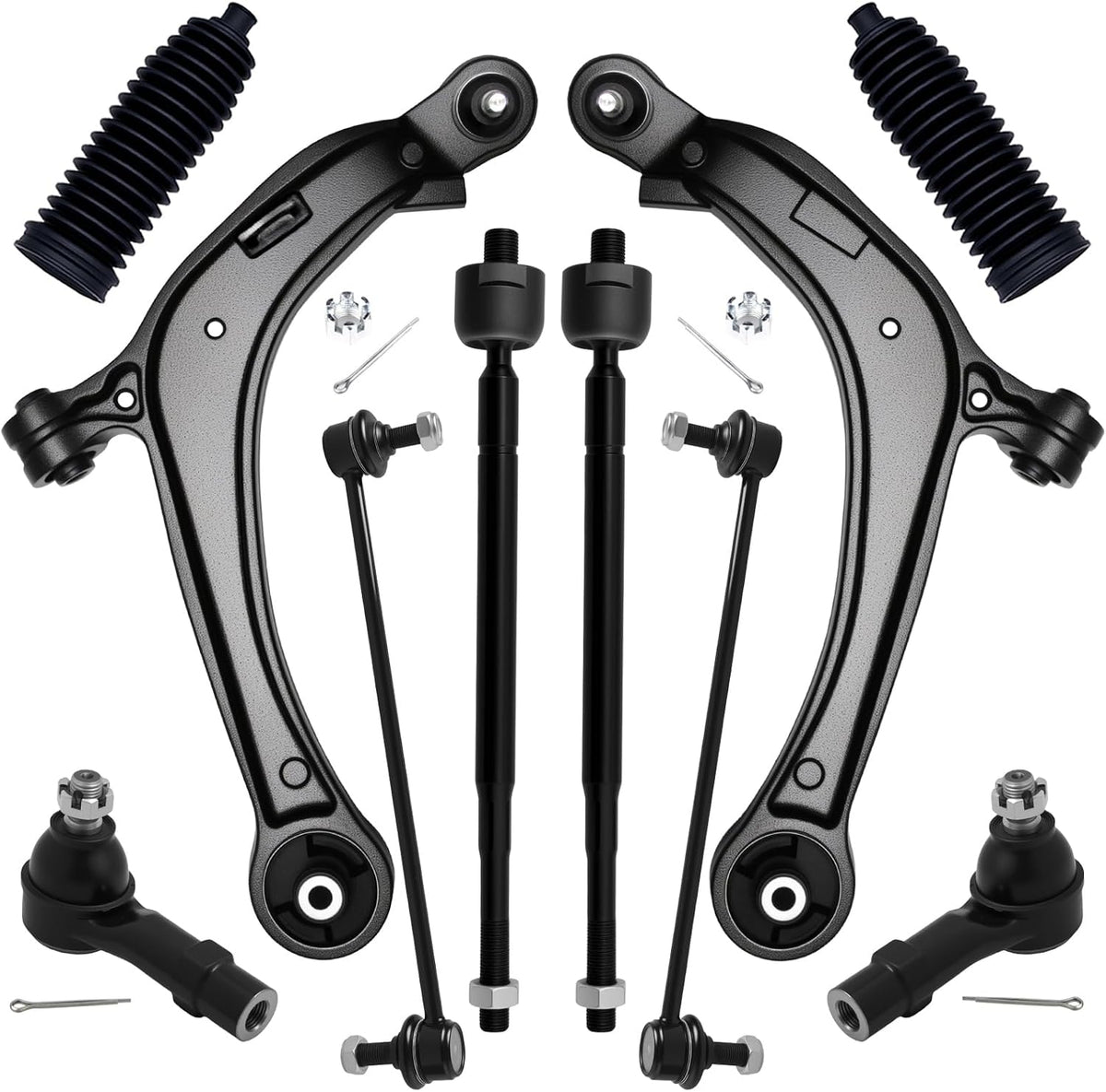 10Pc Front End Suspension Kit Fit for 2011-2017 Ho-Nda Odyssey, 2 Lower Control Arm W/Ball Joint 2 Sway Bar Link 4 Outer &amp; Inner Tie Rod End 2 Boots (# K622002 K622210 K750304 ES800333 EV800909)