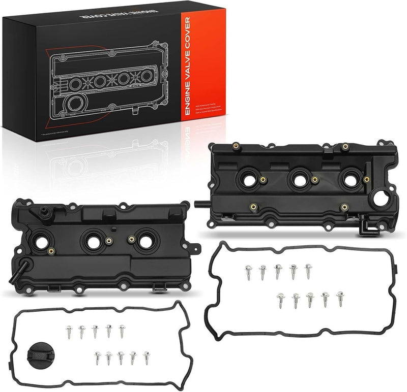 Front and Rear Valve Covers with Gaskets for Nissan Maxima 2002-2008, Altima 2002-2006, Quest 2004-2009 3.5L VQ35DE