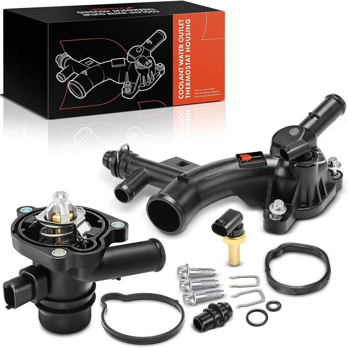 Thermostat Housing Assembly with Thermostat, Sensor and Gasket for Chevrolet Cruze 2011-2015, Sonic 2012-2020, Trax 2013-2020, 1.4L