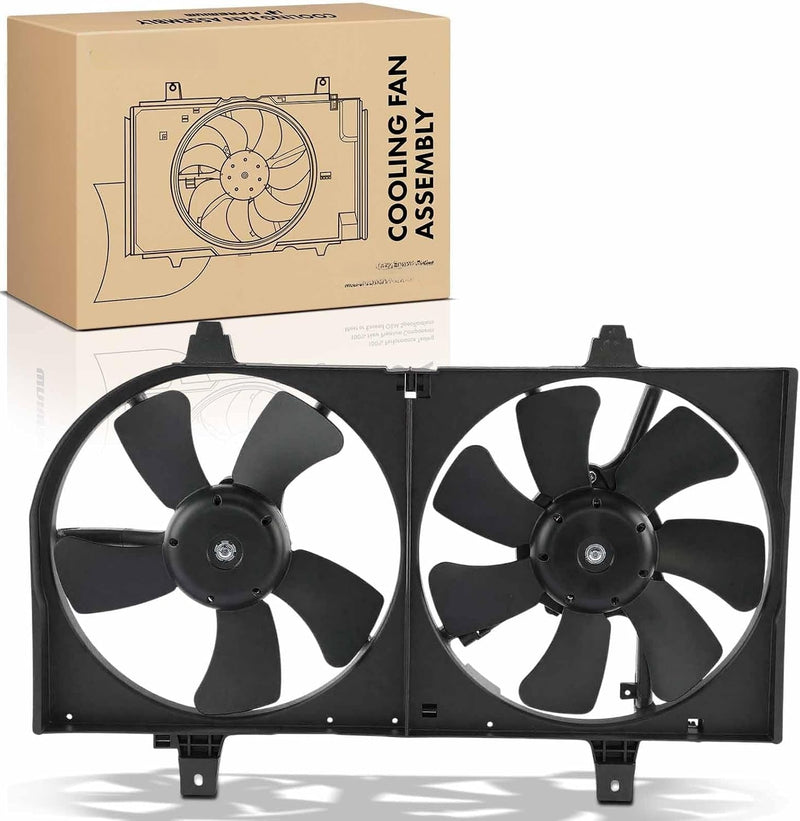 Dual Radiator Cooling Fan Assembly with Shroud for Nissan Sentra 2002-2006, 1.8L L4, with A/C