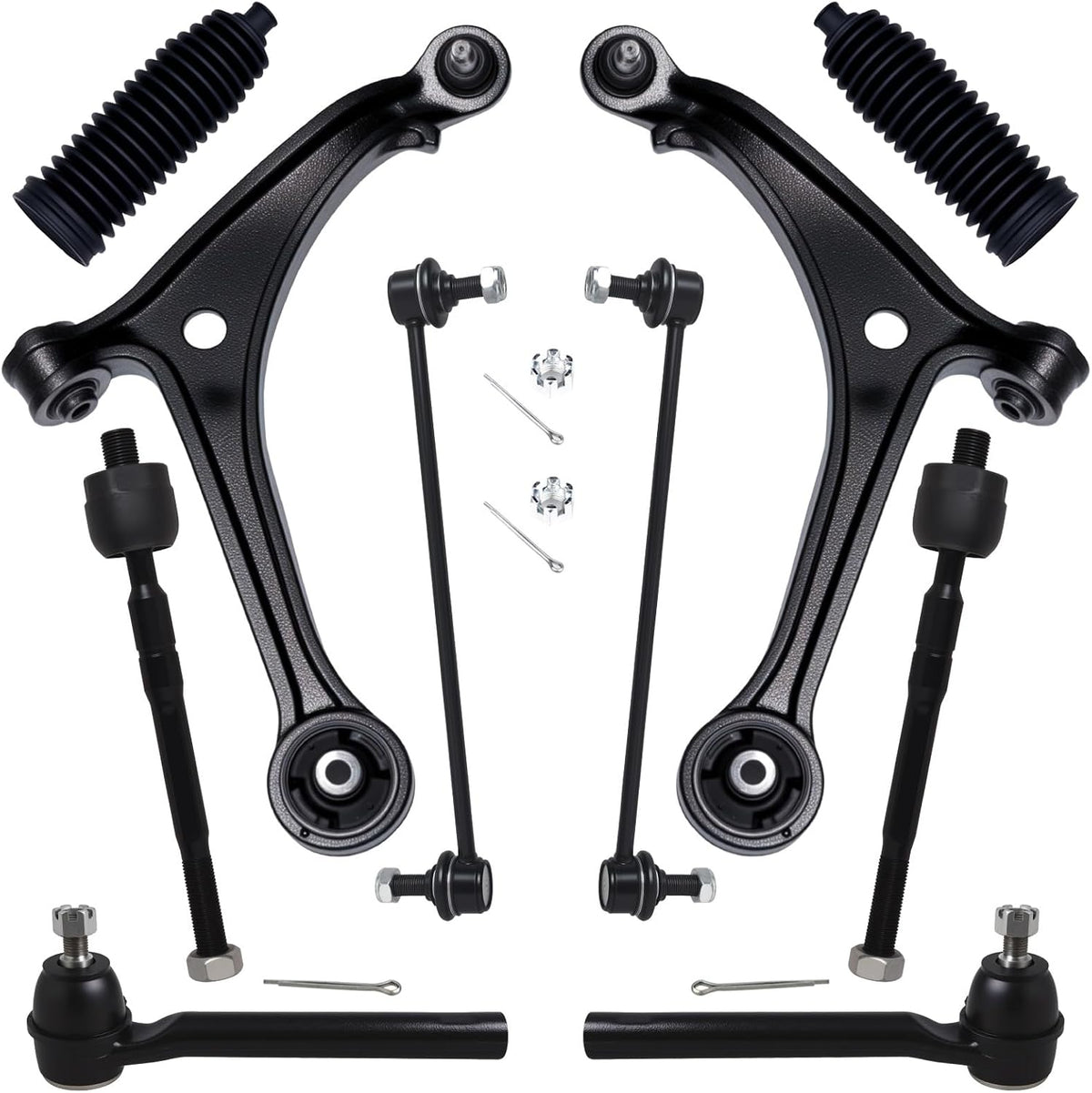 10Pc Front End Suspension Kit Fit for 2005-2010 Ho-Nda Odyssey, 2 Lower Control Arm Ball Joint 2 Sway Bar Link 4 Outer &amp; Inner Tie Rod End 2 Boots (# K620504 K620505 K750304 EV800226 ES800224)